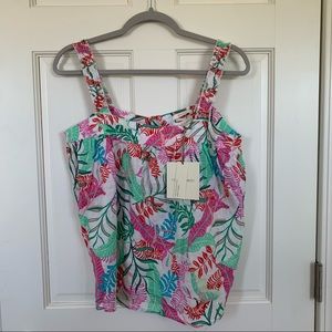 NWT Cynthia Rowley Women’s 100% Linen Button Back Floral Top Size S